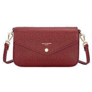 David Jones Paris Women Fashion Structured Small Crossbody Shoulder Bag-Wine Red